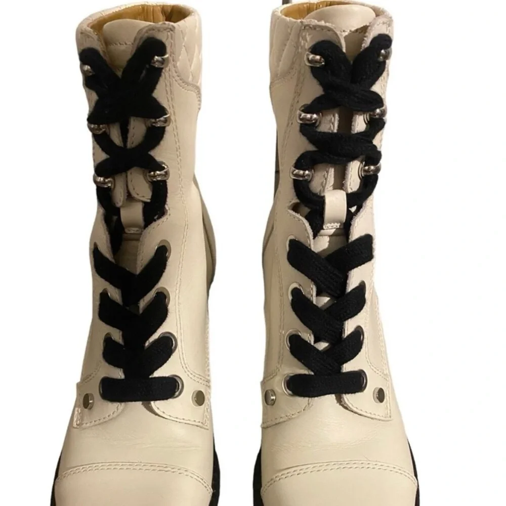 Marc Fisher Leather Combat Boots In Ivory Wyomi Style - Picture 4 of 11